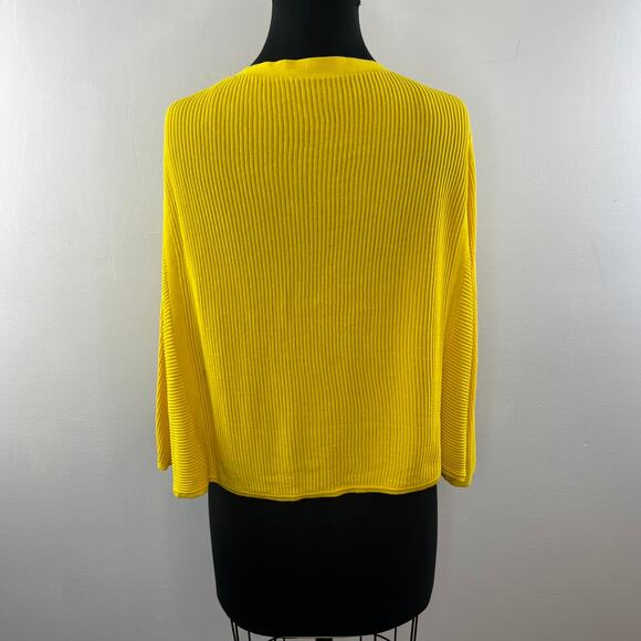 CABI Yellow Cardigan Sweater Cotton Cable Knit Ribbed Button Size S Small - Picture 6 of 9